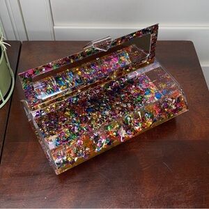 Rainbow Confetti Clutch With Mirror